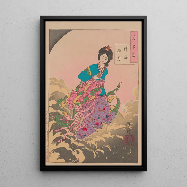 Change s'enfuit vers la lune - Tsukioka Yoshitoshi — framed artwork on a wall