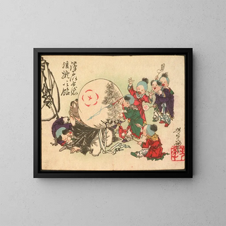 Children Exploding Hotels, Belly Painted Like Candies - Tsukioka Yoshitoshi — framed artwork on a wall