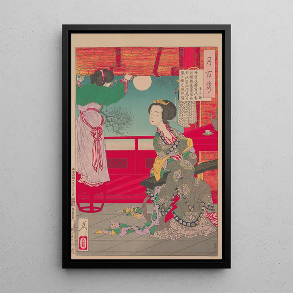 a Chinese beauty holding a stringed instrument - Tsukioka Yoshitoshi — framed artwork on a wall