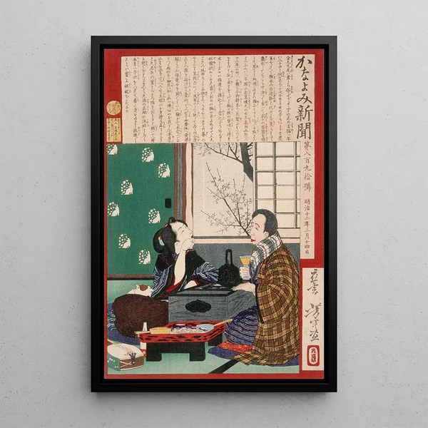 Drunken Sinner A couple near a window - Tsukioka Yoshitoshi — framed artwork on a wall