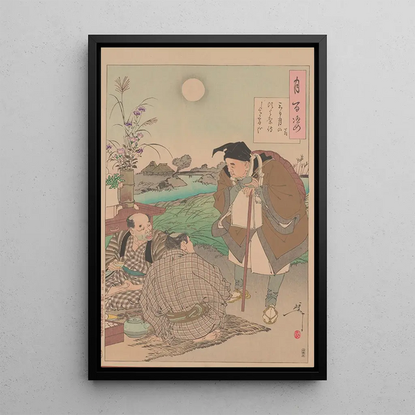 Peasants celebrating the autumn moon - Tsukioka Yoshitoshi — framed artwork on a wall
