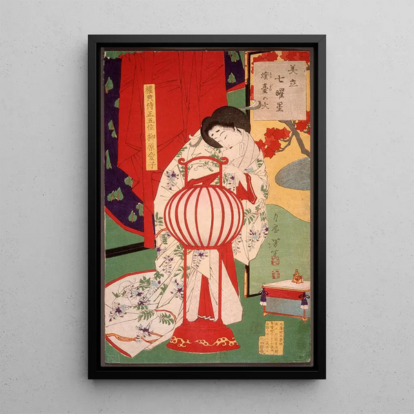 Fire in the lamp holder - Tsukioka Yoshitoshi — framed artwork on a wall