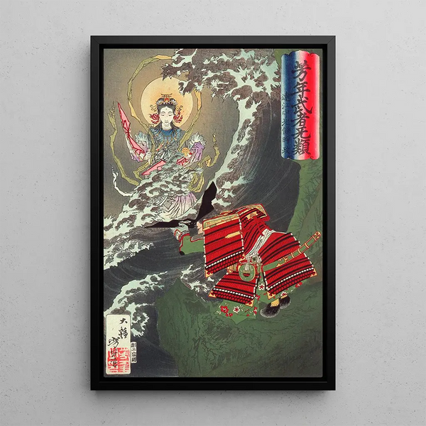 Hj Tokimasa de Ttmi priant Benzaiten - Tsukioka Yoshitoshi — framed artwork on a wall