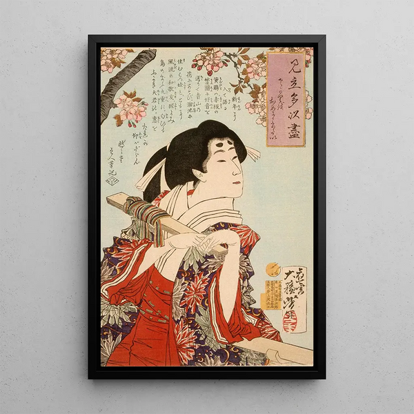 I want to show you the cherry blossoms in full bloom - Tsukioka Yoshitoshi — framed artwork on a wall