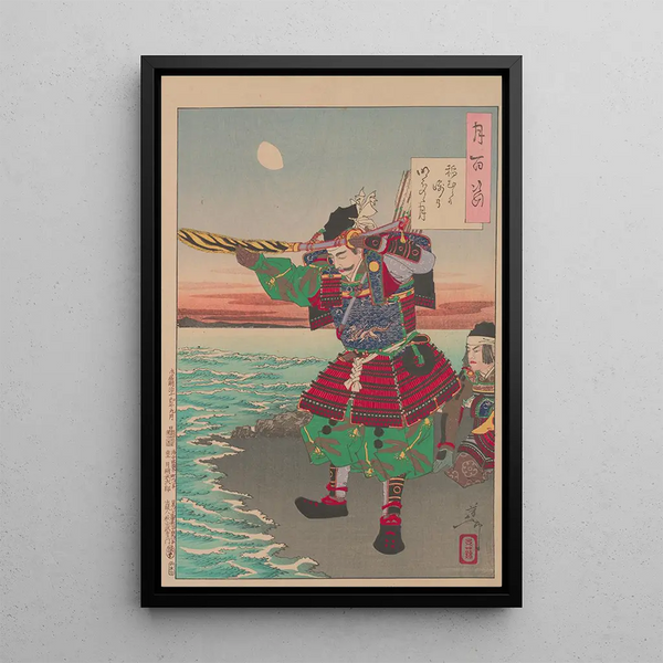 Moon of the Inamura promontory at dawn - Tsukioka Yoshitoshi — framed artwork on a wall