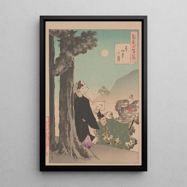 Temple de Kazan sous la lune - Tsukioka Yoshitoshi — framed artwork on a wall