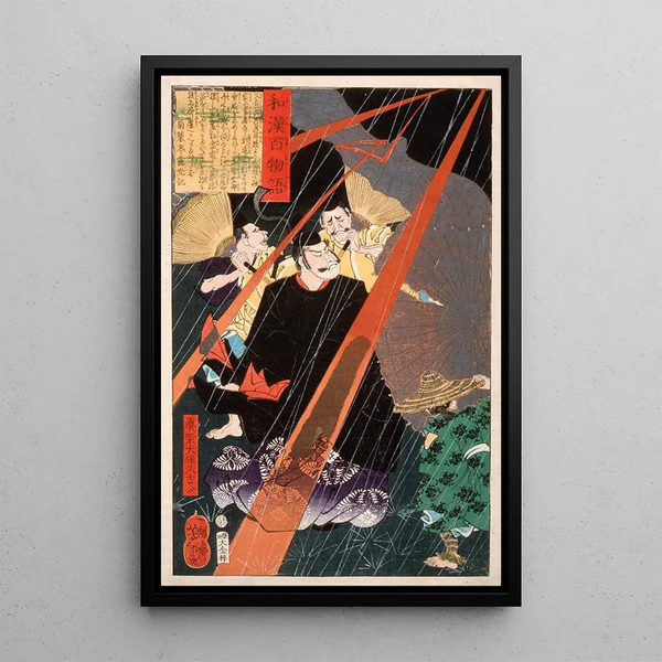 Mashiba Hisayoshi the Tairy in lightning - Tsukioka Yoshitoshi — framed artwork on a wall