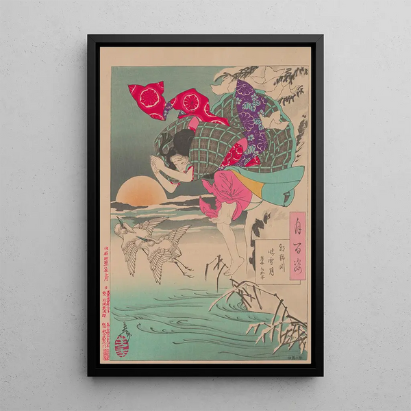 Snow Moon Pure at the Asano Asanogawa River - Tsukioka Yoshitoshi — framed artwork on a wall