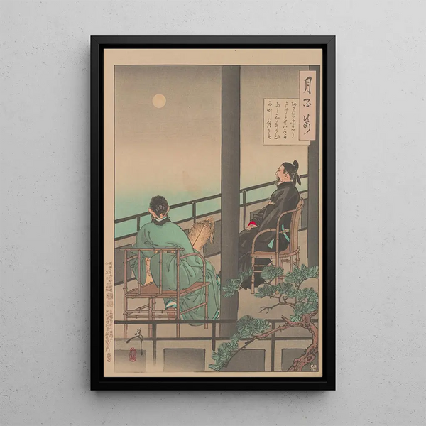 Nakamaro contemplates the moon in China - Tsukioka Yoshitoshi — framed artwork on a wall