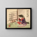 Okame laughing under a mushroom - Tsukioka Yoshitoshi — framed artwork on a wall