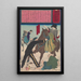 Arrestation par la police des geishas Oharu et Okin pour avoir blessé un vieil homme en galopant à cheval - Tsukioka Yoshitoshi — framed artwork on a wall
