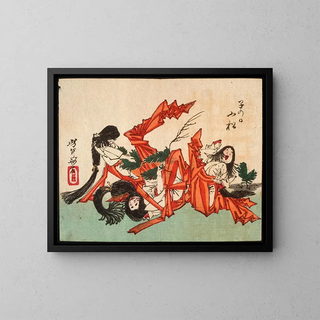 Drawing pine shoots on the Rat day - Tsukioka Yoshitoshi — framed artwork on a wall
