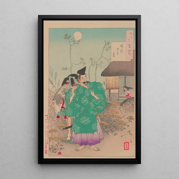 Moon on the moor of Saga Sagano no tsuki - Tsukioka Yoshitoshi — framed artwork on a wall