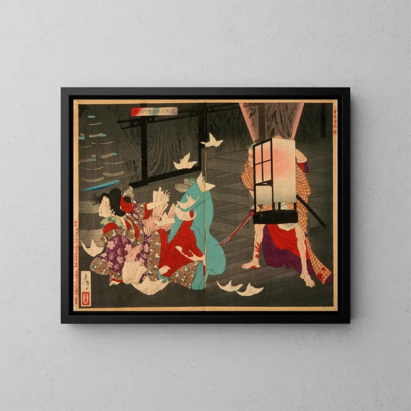 Sano Jirzaemon killing a courtesan - Tsukioka Yoshitoshi — framed artwork on a wall