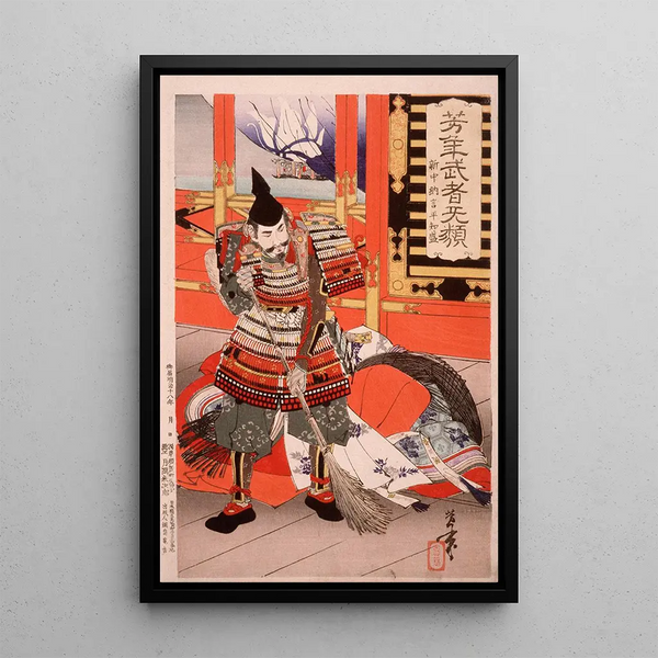 Shinchnagon Taira no Tomomori balayant le pont - Tsukioka Yoshitoshi — framed artwork on a wall