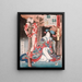 Shiranui kneeling beside a crucified man - Tsukioka Yoshitoshi — framed artwork on a wall