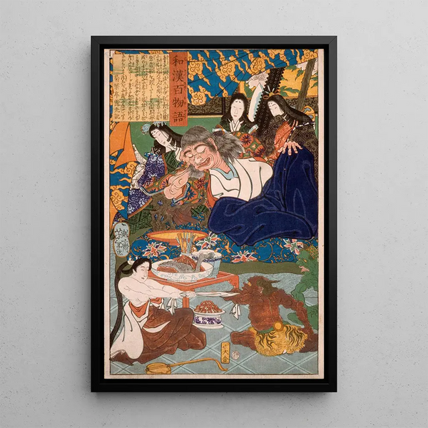 Shutendji surrounded by women - Tsukioka Yoshitoshi — framed artwork on a wall