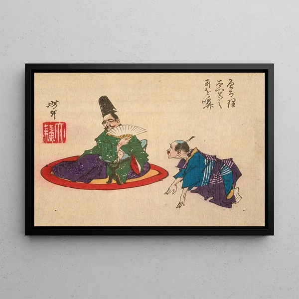 Sorori Shinzaemon and Hideyoshi - Tsukioka Yoshitoshi — framed artwork on a wall