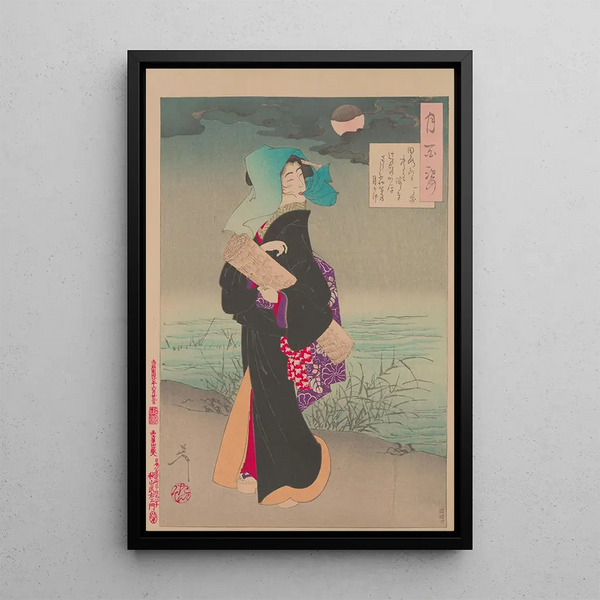 Night Walker in Moonlight - Tsukioka Yoshitoshi — framed artwork on a wall