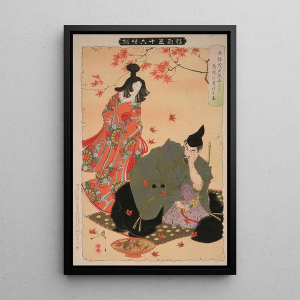 Taira no Koremochi soumet le démon maléfique à la montagne Togakushi - Tsukioka Yoshitoshi — framed artwork on a wall