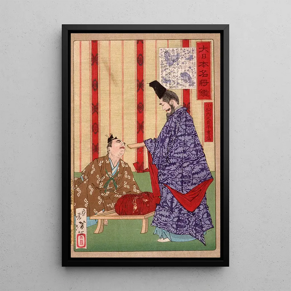 Taira no Shigemori sending gold to China - Tsukioka Yoshitoshi — framed artwork on a wall