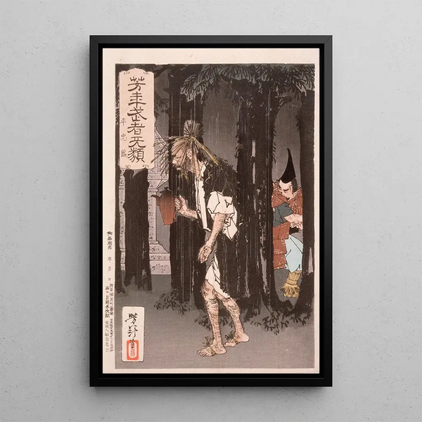 Taira no Tadamori and the oil thief - Tsukioka Yoshitoshi — framed artwork on a wall