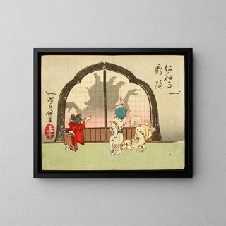 The dancing pot at Ninnaji Temple - Tsukioka Yoshitoshi — framed artwork on a wall