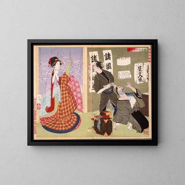 The story of Okoma by Shirokiya - Tsukioka Yoshitoshi — framed artwork on a wall