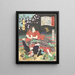 La femme Kansuke tuant un agresseur avec une épée - Tsukioka Yoshitoshi — framed artwork on a wall