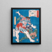 The Wrestler Konjin Chōgorō Throwing a Demon - Tsukioka Yoshitoshi — framed artwork on a wall