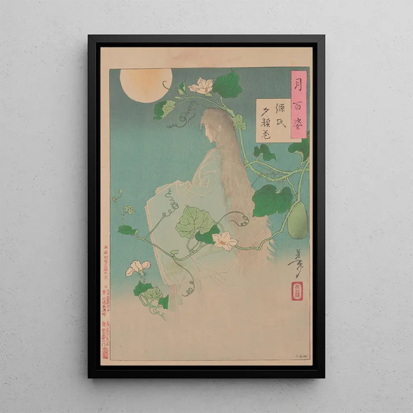 the Chapter Yugao from The Tale of Genji, Genji Yugao Maki - Tsukioka Yoshitoshi — framed artwork on a wall