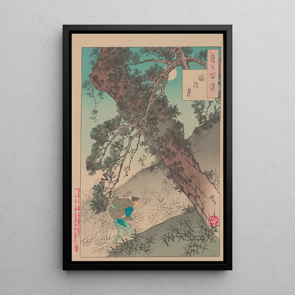 La lune et la vieille femme abandonnée Obasute no tsuki - Tsukioka Yoshitoshi — framed artwork on a wall
