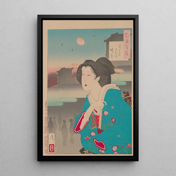 L'aube lunaire du quartier des théâtres Shibaimachi no akatsuki - Tsukioka Yoshitoshi — framed artwork on a wall