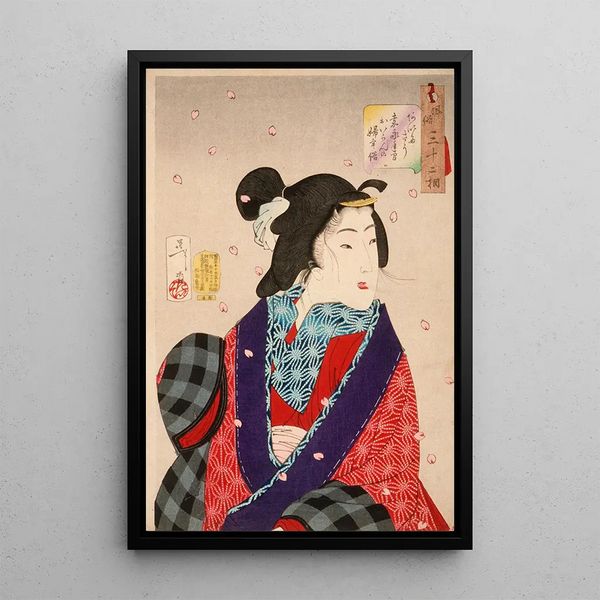 Desire to meet someone, a courtesan from the Kaei period 1848-1853 - Tsukioka Yoshitoshi — framed artwork on a wall