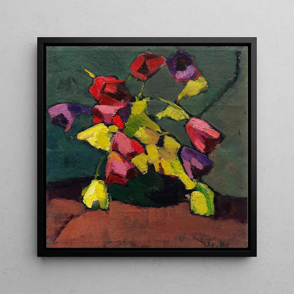 Tulips in a Green Vase - Hermann Stenner — framed artwork on a wall