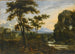 a vast river landscape with shepherds resting in the foreground and a fortification on the left - School of Tuscany — artwork view