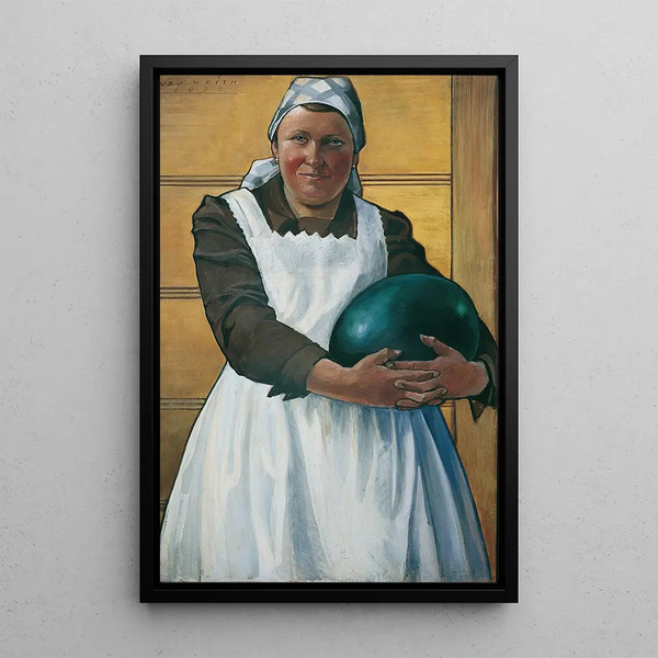 Woman with Melon - Udo Weith — framed artwork on a wall