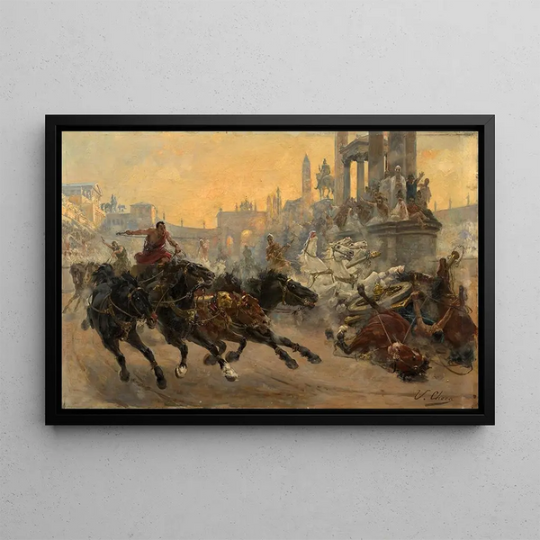 Race of chariots at the Circus Maximus during ancient Rome - Ulpiano Checa y Sanz — framed artwork on a wall