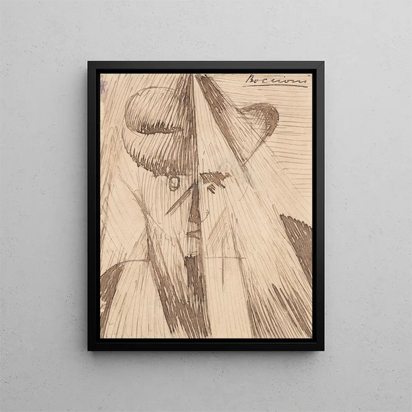 Head against the light The sister of artists - Umberto Boccioni — framed artwork on a wall