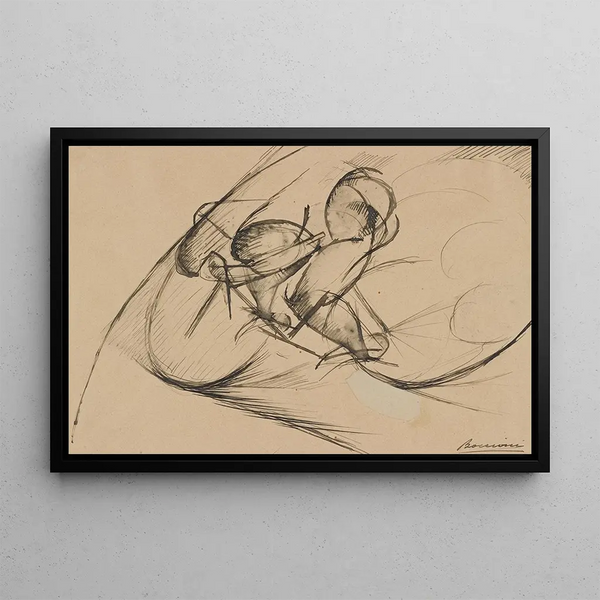 Study for the Dynamic Force of a Cyclist II - Umberto Boccioni — framed artwork on a wall