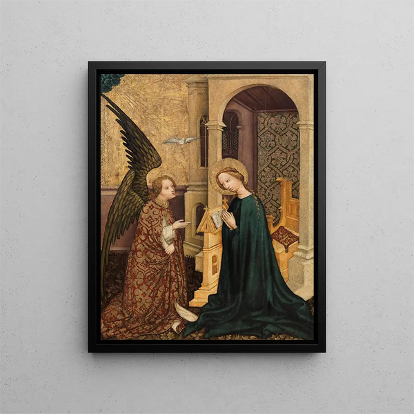 Annunciation to Mary - Circle of the Master of the Altar of Andreas — framed artwork on a wall