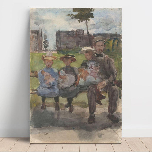 Reproduction of the painting of a man with three girls on a bench in Oosterpark, Amsterdam by Isaac Israëls