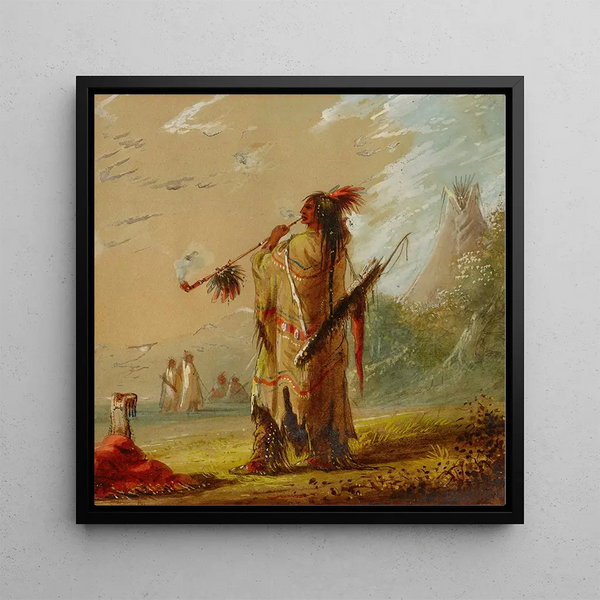 a Shoshone Native American smoking - Alfred Jacob Miller — framed artwork on a wall