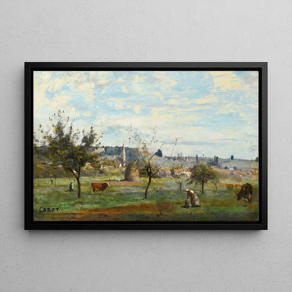 Reproduction of the painting of a Village in the Surroundings of Mantes by Jean-Baptiste Camille Corot