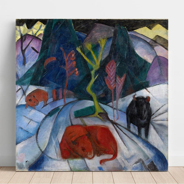 Reproduction of the painting of a red bison in winter - Franz Marc