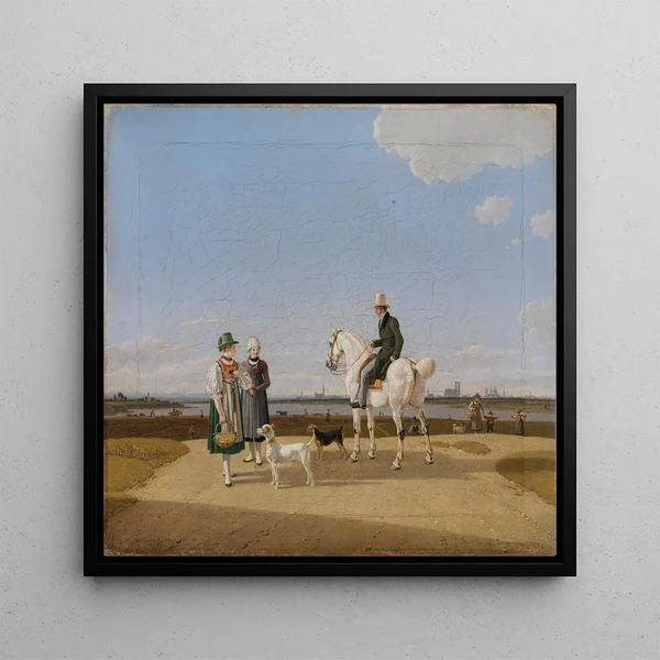 A Cavalier and Two Peasant Women - Wilhelm von Kobell — framed artwork on a wall