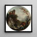 a couple fishing at the foot of a waterfall with ruins above - Charles-François Grenier De Lacroix — wall display of the artwork