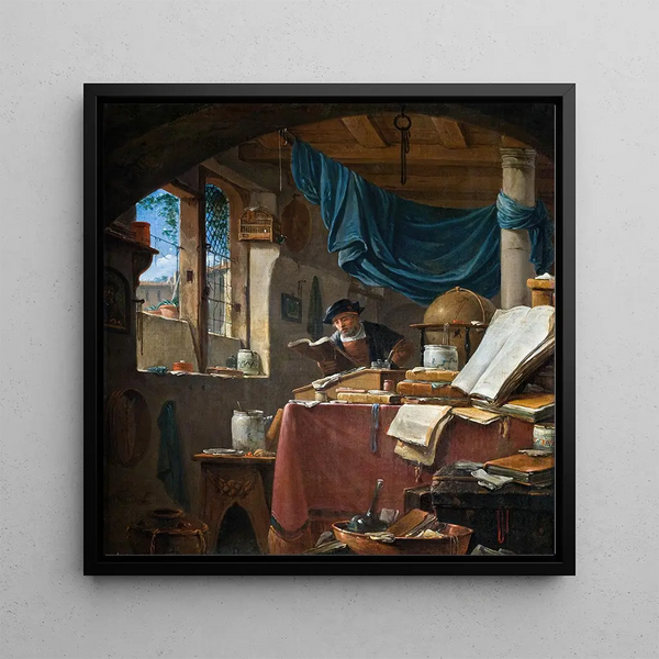 A scholar in his study - Thomas Wijck — framed artwork on a wall