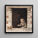 a boy sitting in a cellar attracting a puppy - P. C. Skovgaard — framed artwork on a wall