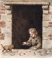 a boy sitting in a cellar attracting a puppy - P. C. Skovgaard — artwork view